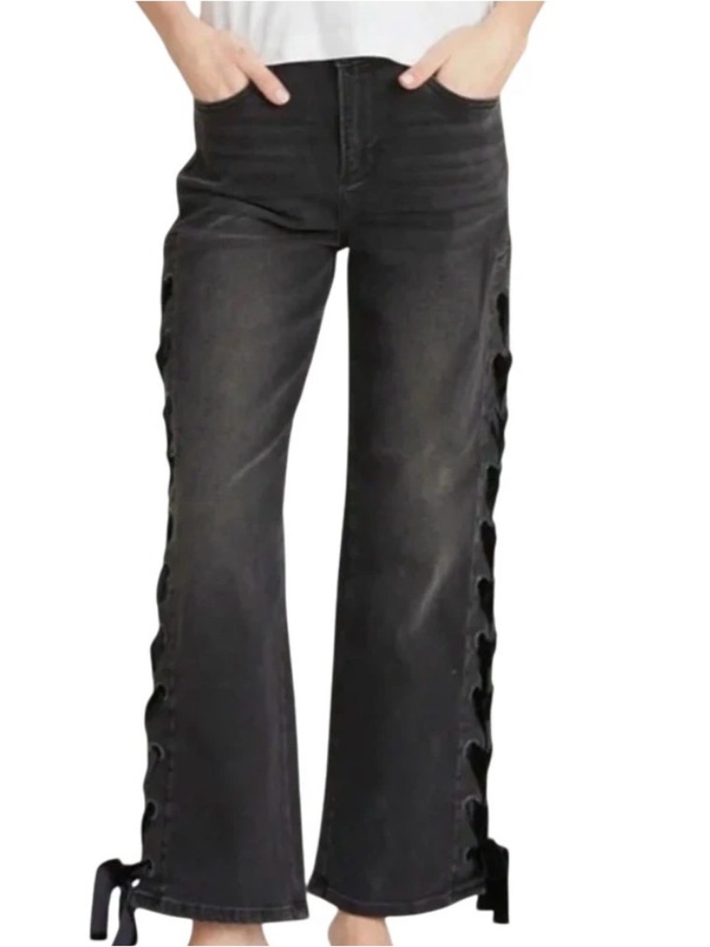 DRIFTWOOD Lacey X Velvet Lace-Up Straight Ankle Jeans - Washed Black